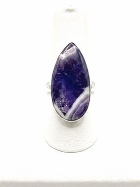 New Artisan Purple Natural Amethyst Stone 925 Sterling Silver Water Drop Ring